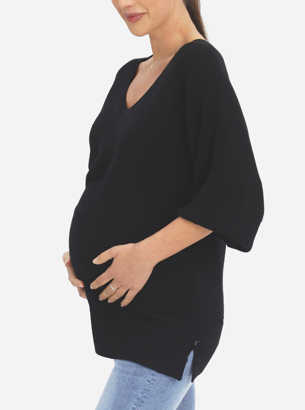 Maternity V-Neck Raglan Sleeve Jumper in Black - Angel Maternity - Maternity clothes - shop online (6594402648167)