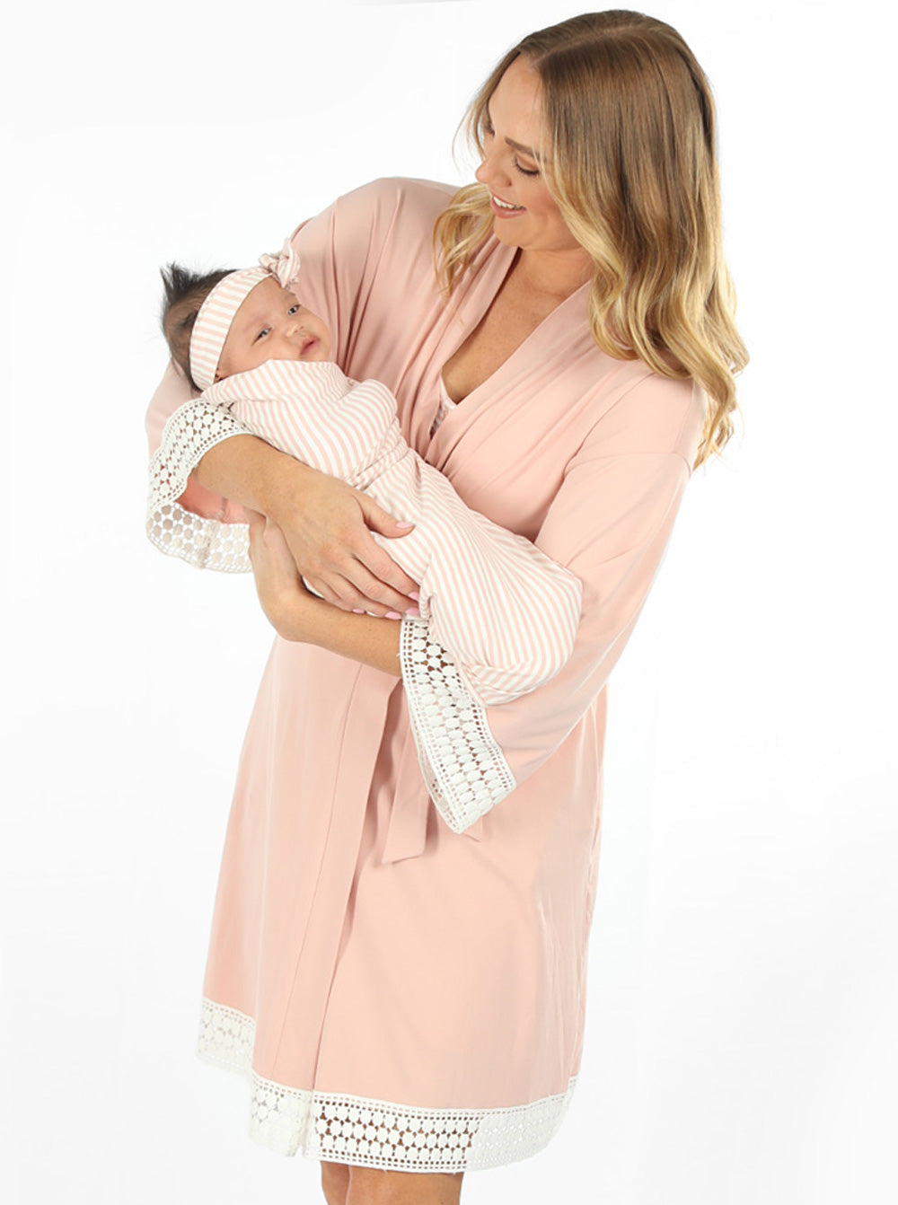 Hospital Pack: Nursing Dress + Robe + Free Baby Wrap - Pink Bamboo – Angel  Maternity Wholesale