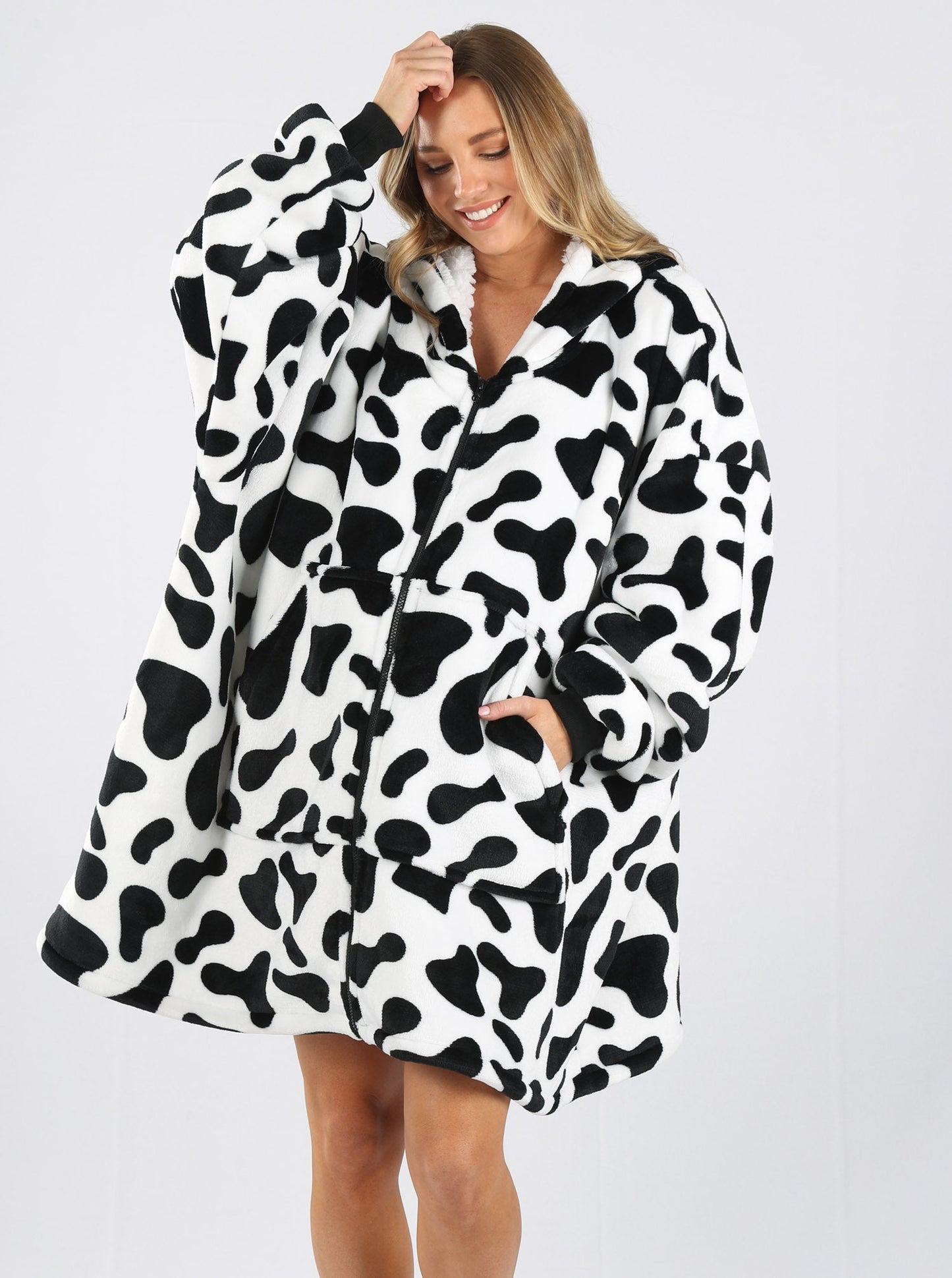 Moozie Mama Maternity & Nursing Hoodie Blanket Zip-up Cow Print (6654004822119)