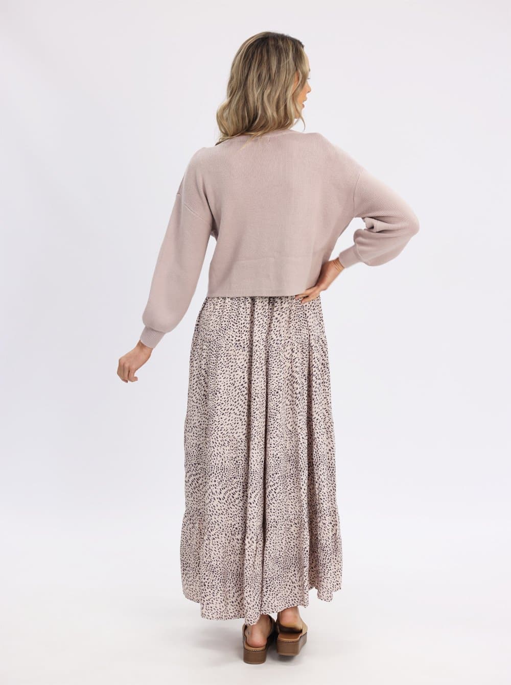 A woman who's smiling in Mauve angel maternity maternity luxury knitted nursing top, back (6543151857767)