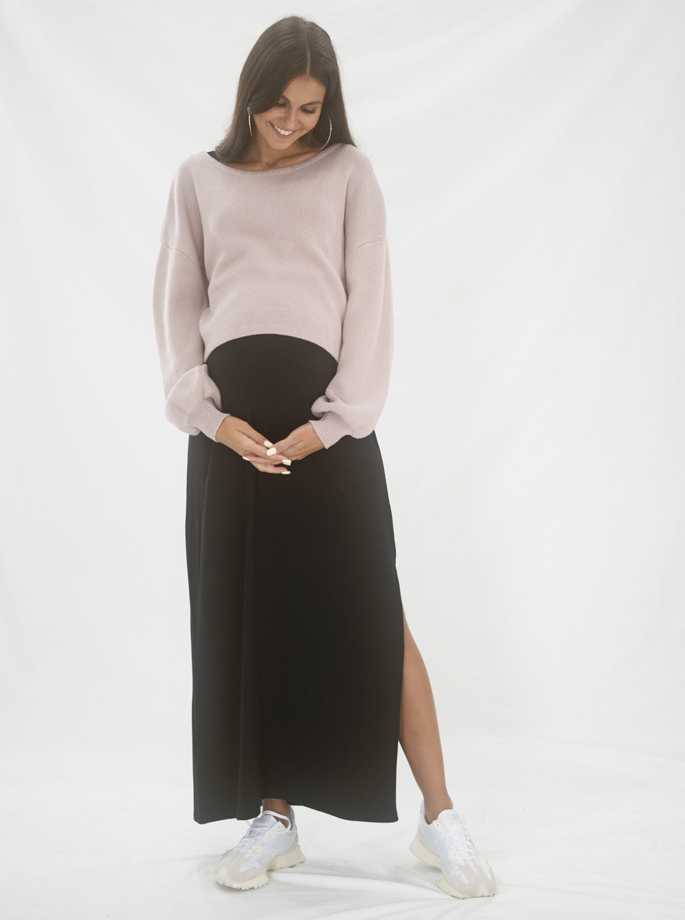 A woman who's smiling in Mauve angel maternity maternity luxury knitted nursing top, full looks (6543151857767)