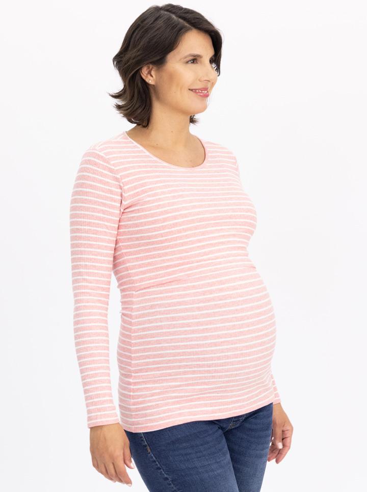 Maternity & Nursing Long Sleeve Cotton Top - Pink Stripes - Angel Maternity - Maternity clothes - shop online (6553911066727) (6724307845214)