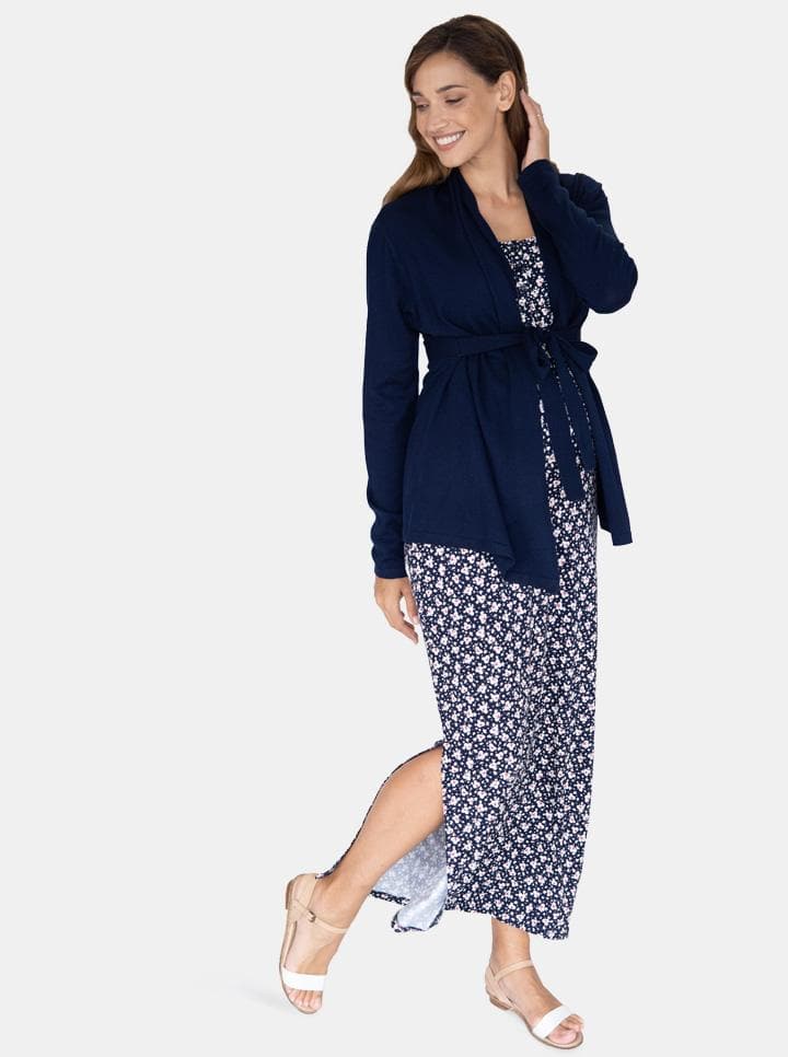 Maternity Knitted Waist Tie Cardigan - Navy - Angel Maternity - Maternity clothes - shop online (6546785534055)