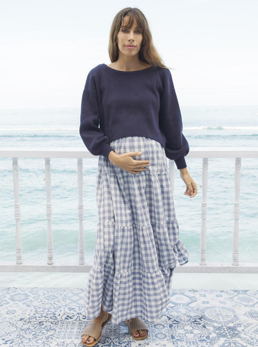 Knitted Maternity and Nursing Top in Navy (6582048391271)