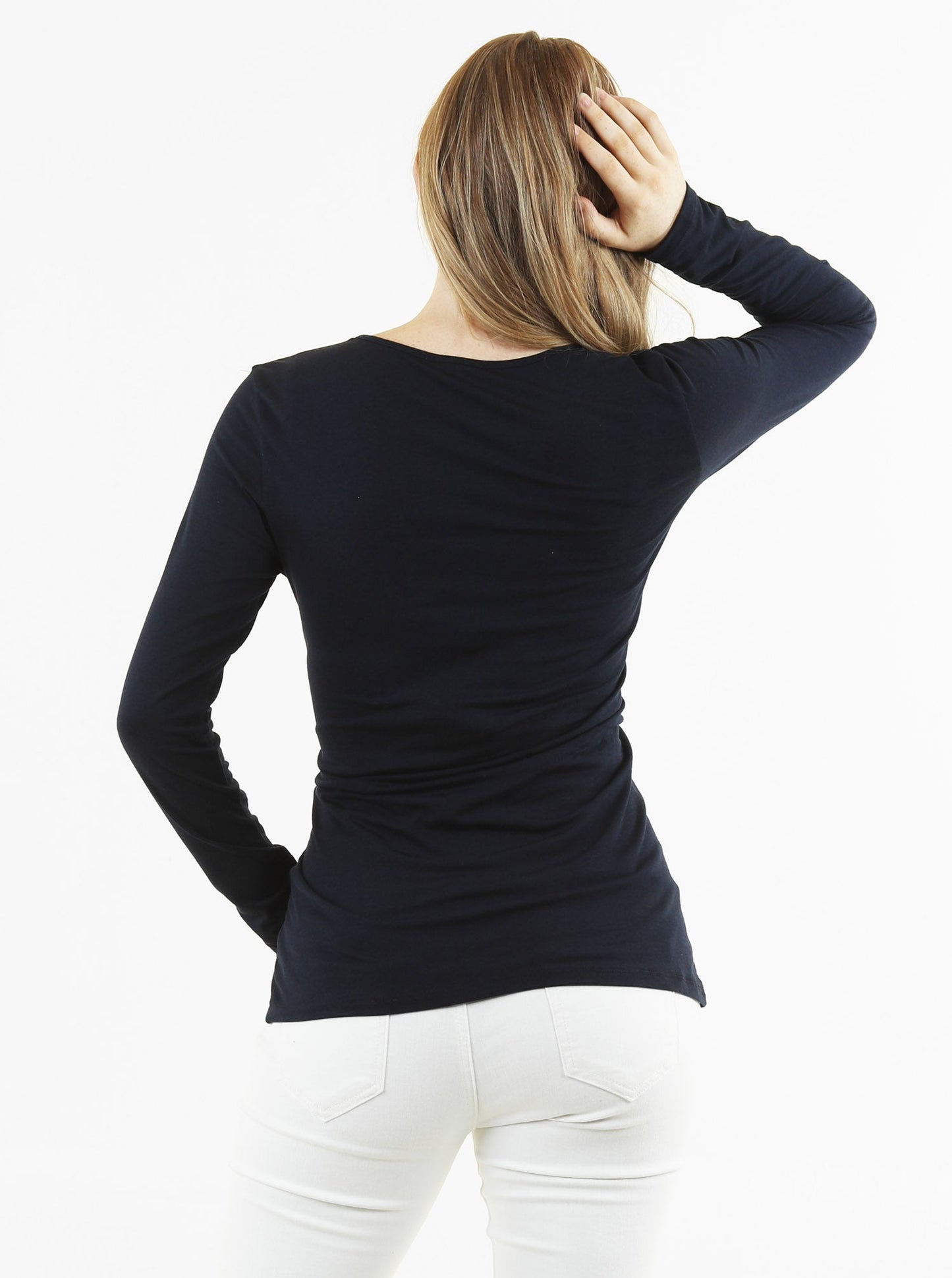 Maternity & Nursing Crossover Long Sleeve Tee Top in Navy (4643575201895)