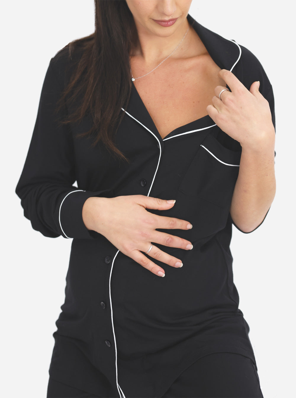 Maternity and Nursing Long Sleeve Pyjama Set in Black - Angel Maternity - Maternity clothes - shop online (6594408710247)