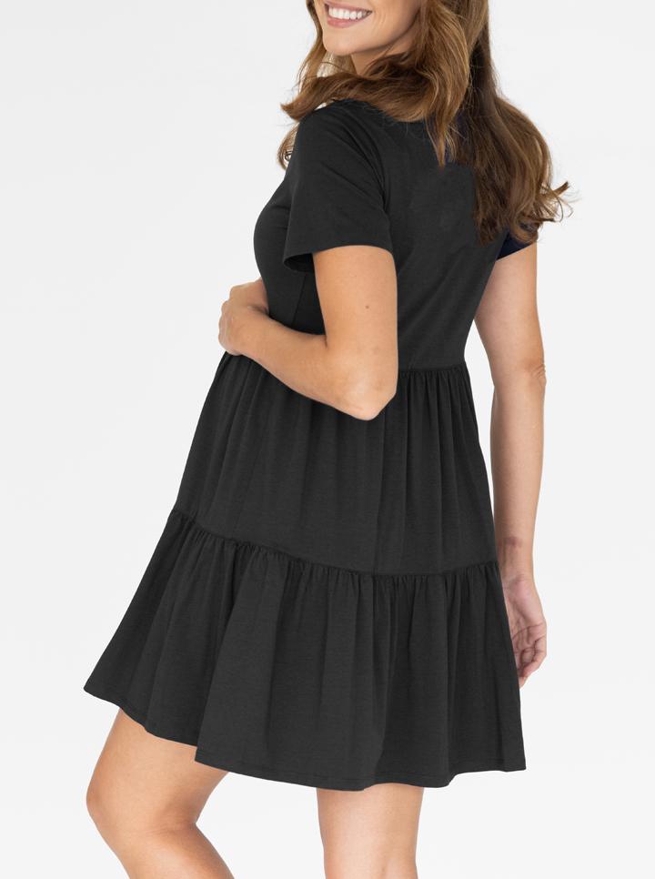 Maternity Tiered Dress in Black back (4770929967207)