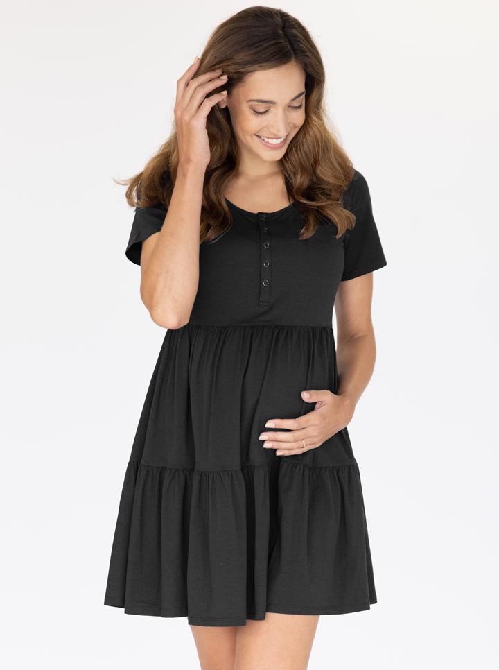 Maternity Tiered Dress in Black front (4770929967207)