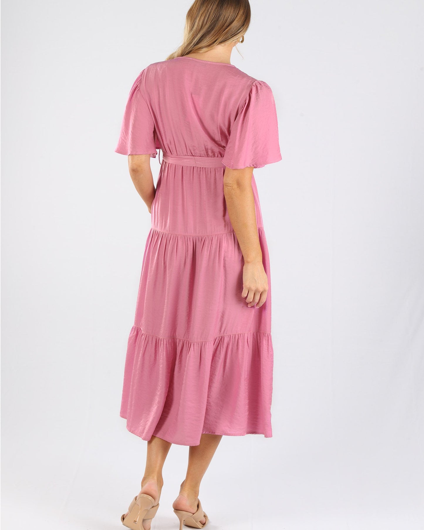 Back view - A pregnant woman in Cara Pink Maternity Maxi Dress (6659011575902)