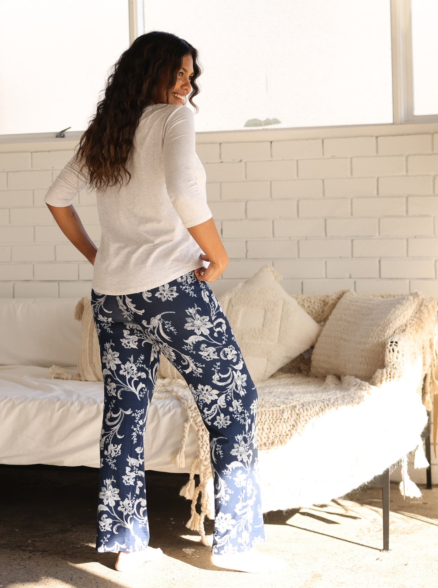 4 Pieces Maternity Lounge Wear Set- Grey/Parsley Print (6701620756583)