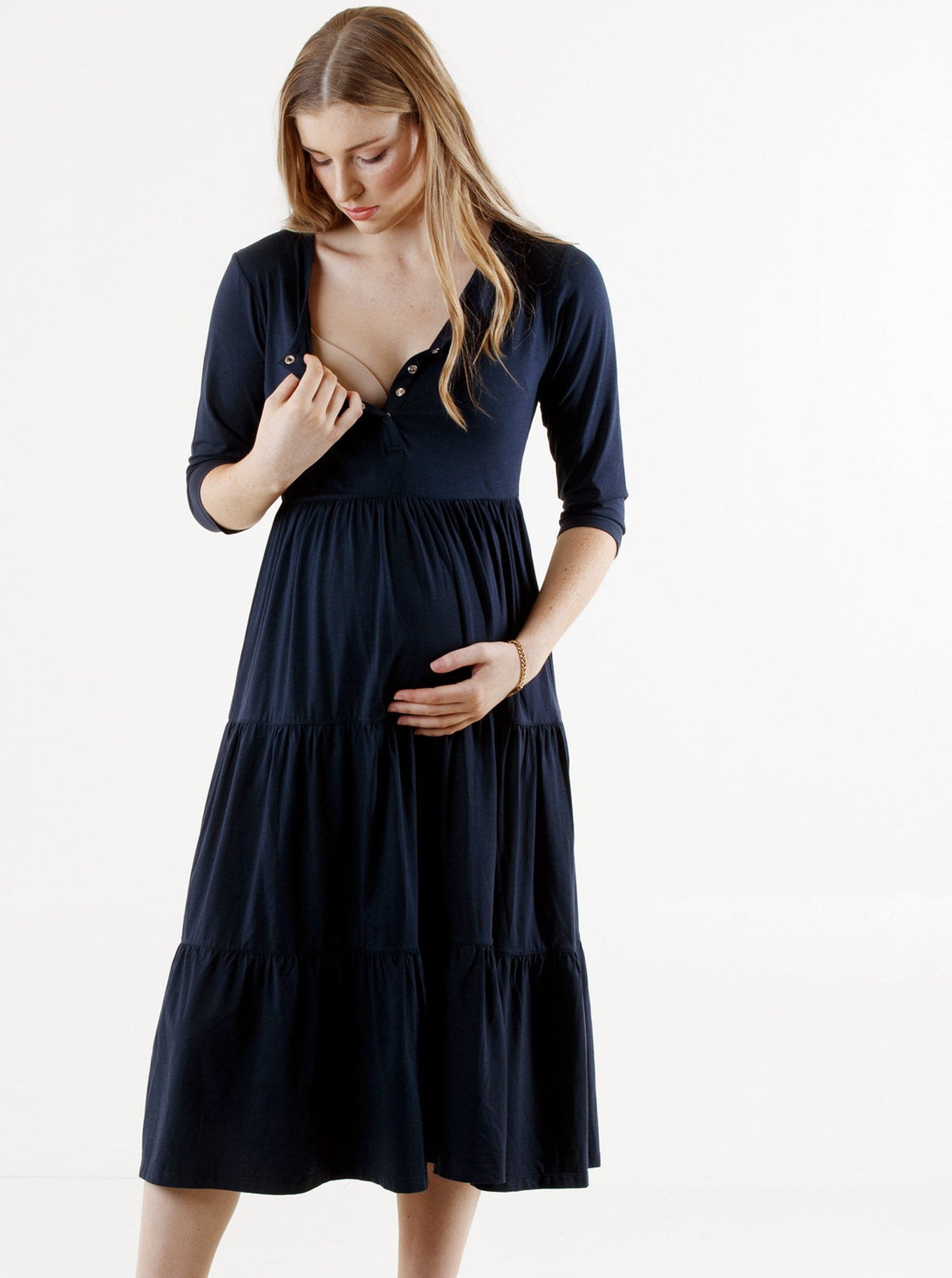 Nursing friendly - maternity tiered midi dress, feeding (6653086531687)