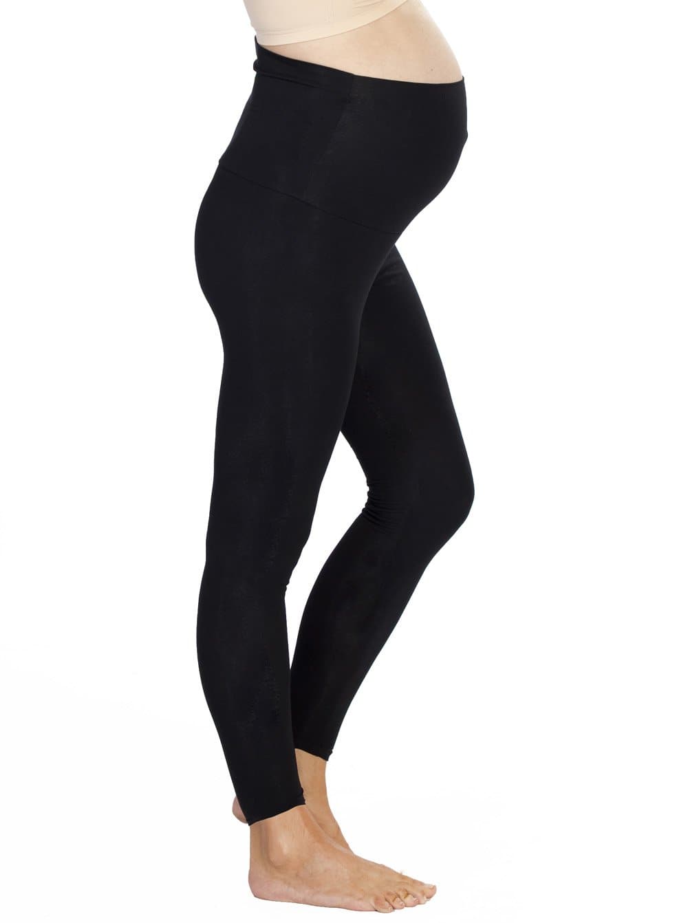 Side view 2 - Black Maternity Basic Cotton Legging -- Angel Maternity  (6669516996702)