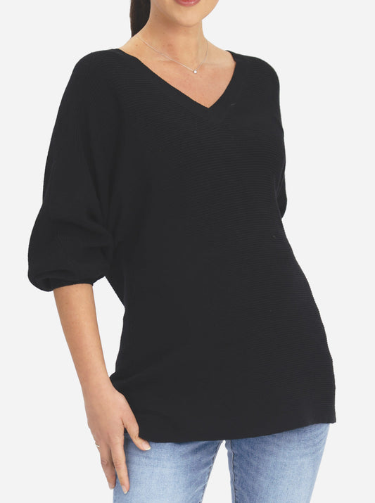 Maternity V-Neck Raglan Sleeve Jumper in Black - Angel Maternity - Maternity clothes - shop online (6594402648167)