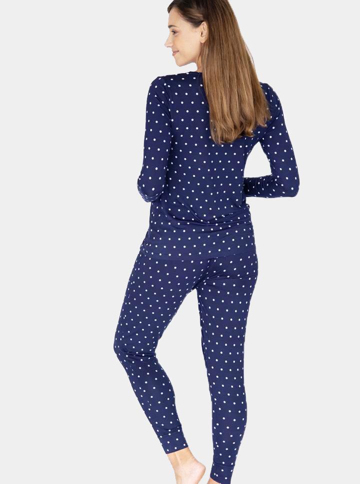 3 Piece Maternity & Nursing Lounge PJ Outfit - Navy Polkadots back (4673508540519)