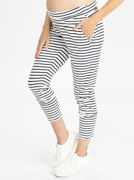 Maternity High Waist Pants in Navy Stripes - Angel Maternity - Maternity clothes - shop online (4727806754919)
