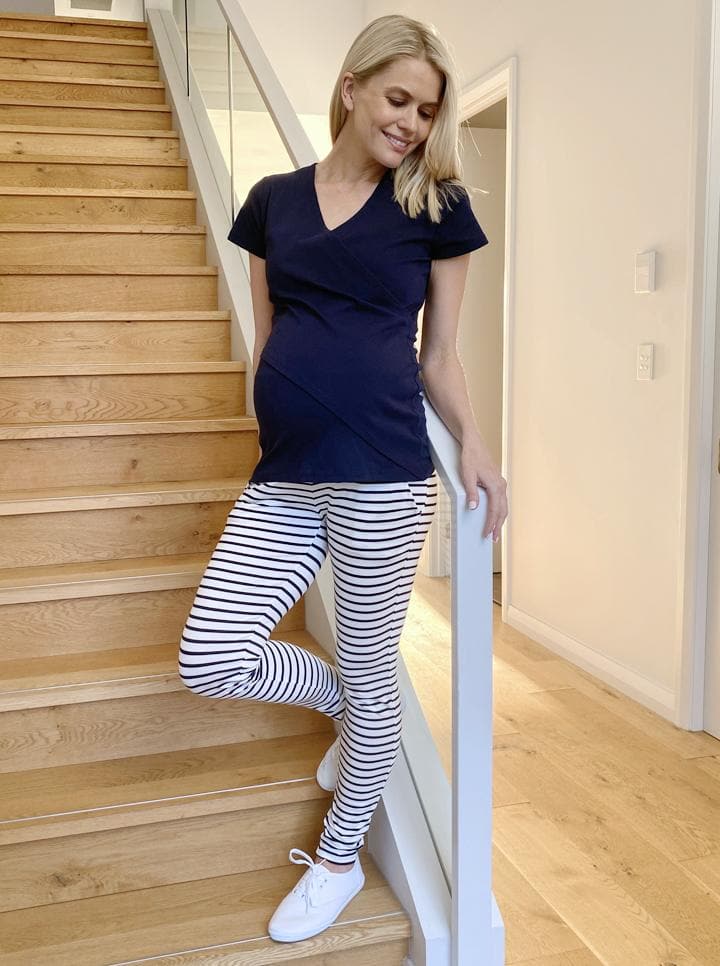 Maternity High Waist Pants in Navy Stripes - Angel Maternity - Maternity clothes - shop online (4727806754919)