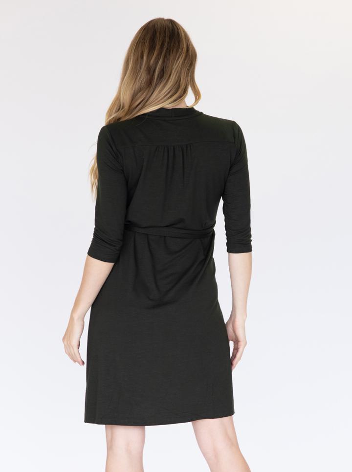 Maternity Classic Wrap Feeding Dress in Black (6607282667623)