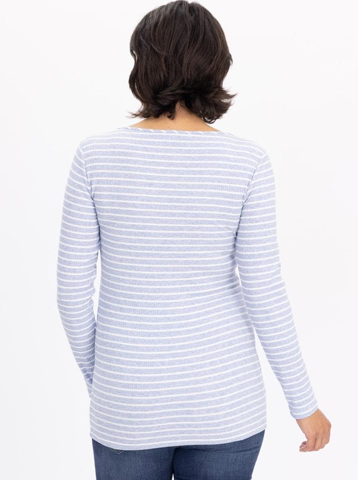 Maternity & Nursing Long Sleeve Cotton Top - Blue Stripe - Angel Maternity - Maternity clothes - shop online (6554499383399)
