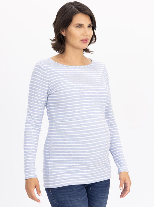 Maternity & Nursing Long Sleeve Cotton Top - Blue Stripe - Angel Maternity - Maternity clothes - shop online (6554499383399)