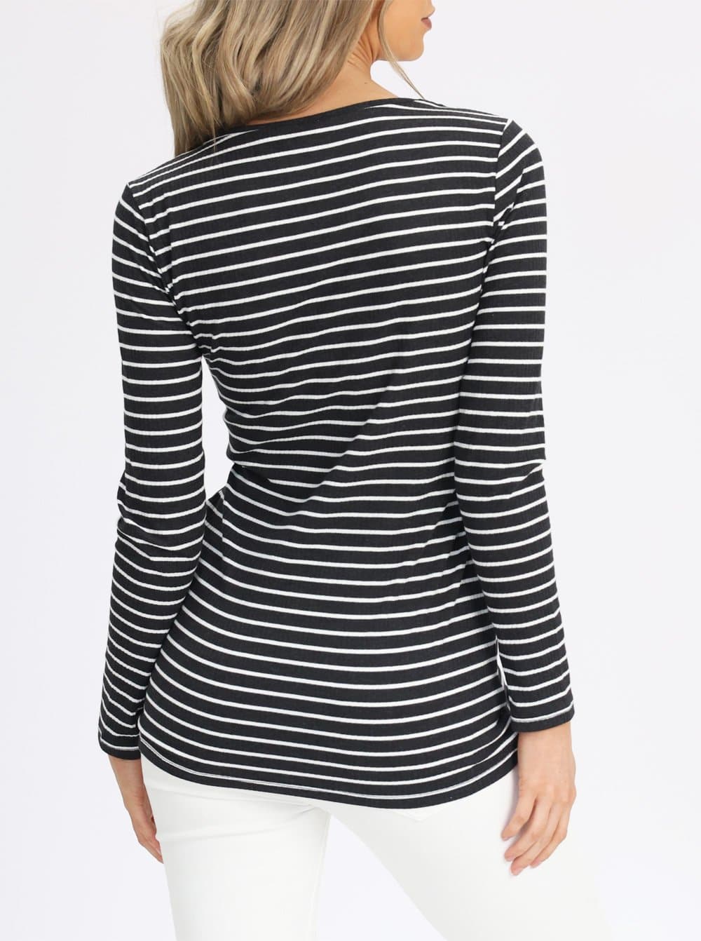 Maternity & Nursing Long Sleeve Top in Black/Grey Stripe - Angel Maternity - Maternity clothes - shop online (6584602427495)
