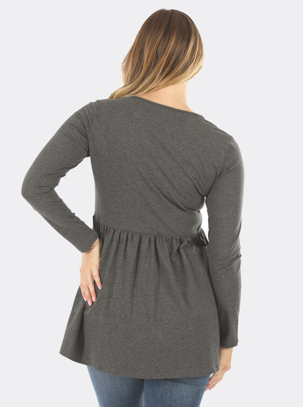 Maternity & Nursing Long Sleeve Baby Doll Tee In Charcoal (6655076270183)