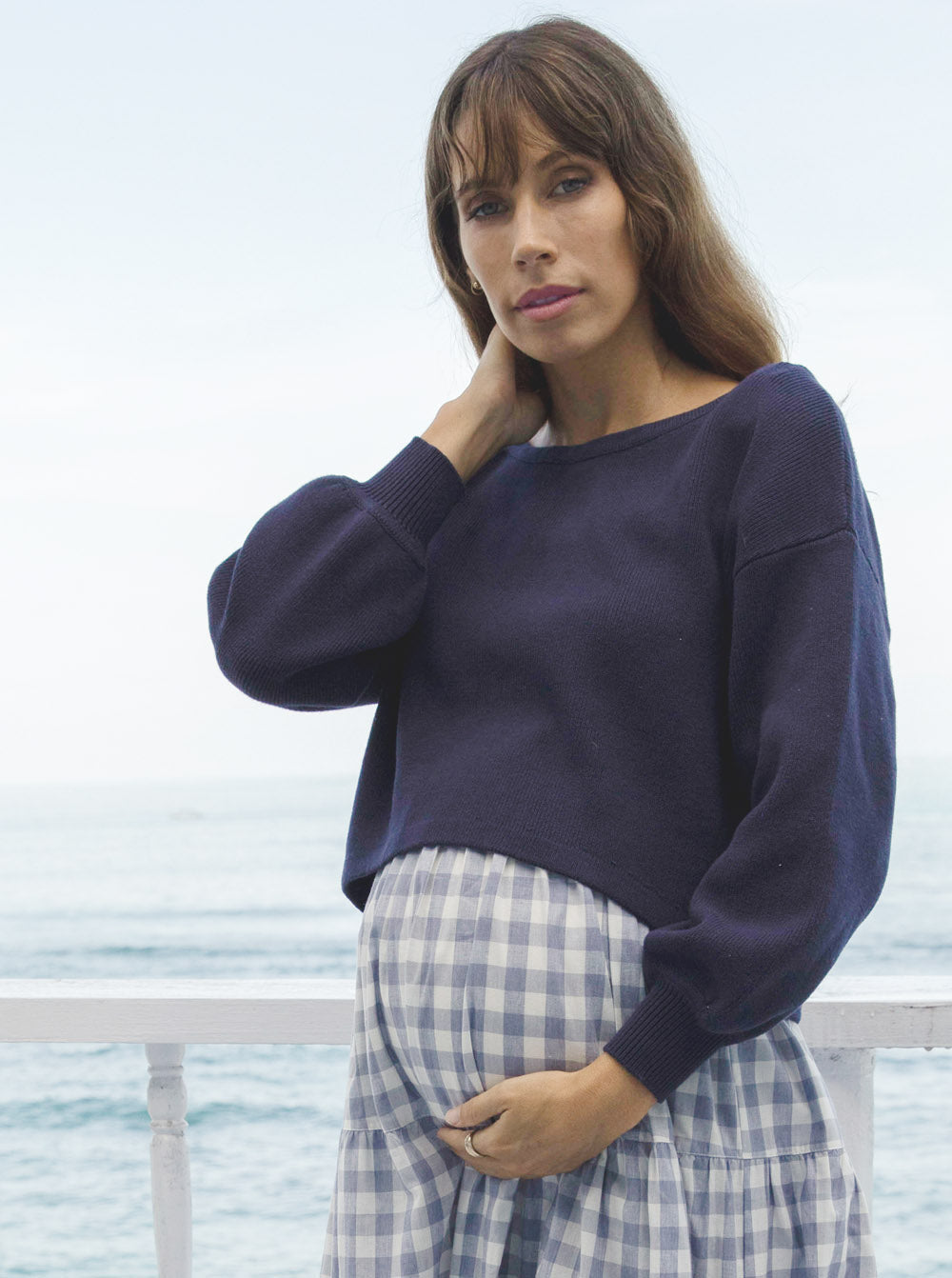 Knitted Maternity and Nursing Top in Navy (6582048391271)