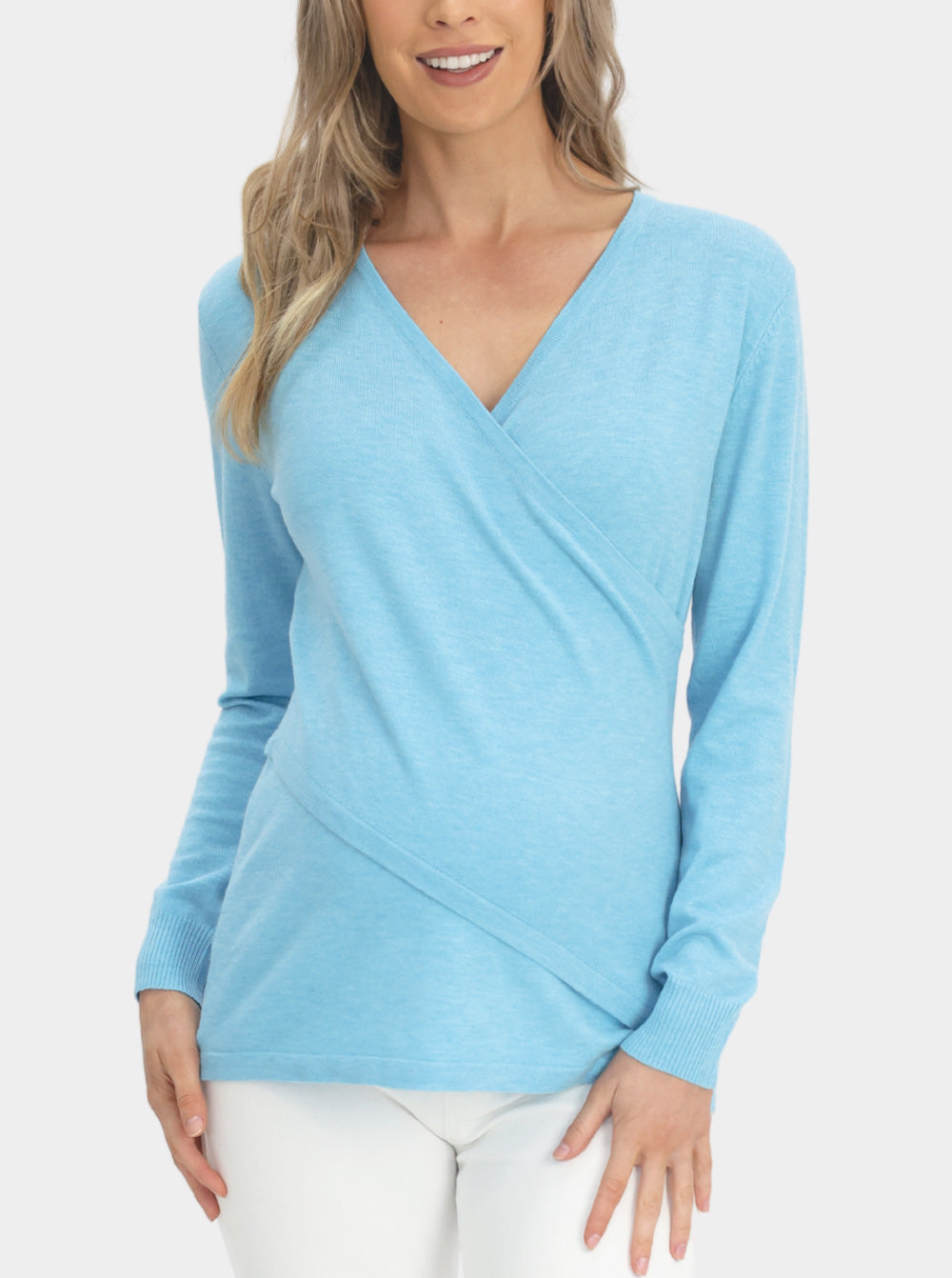 Maternity Crossover Nursing Long Sleeve Top in See Blue - Angel Maternity - Maternity clothes - shop online (6594380824679)
