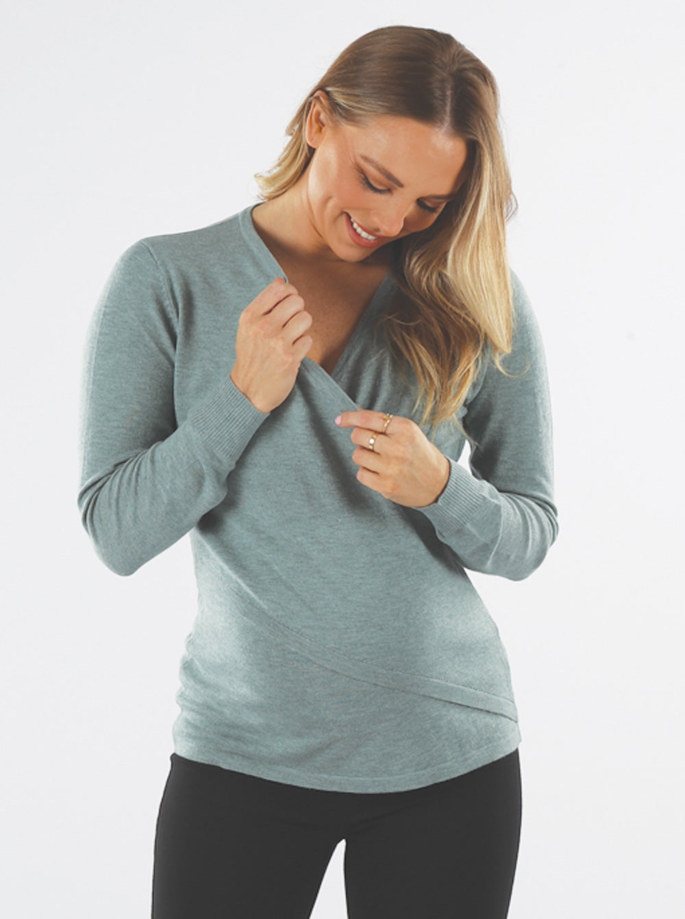 Maternity Crossover Nursing Long Sleeve Top in Sage Green - Angel Maternity - Maternity clothes - shop online (6594376925287)