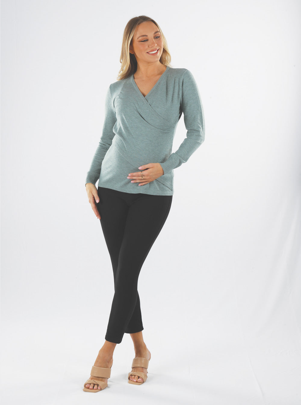 Maternity Crossover Nursing Long Sleeve Top in Sage Green - Angel Maternity - Maternity clothes - shop online (6594376925287)