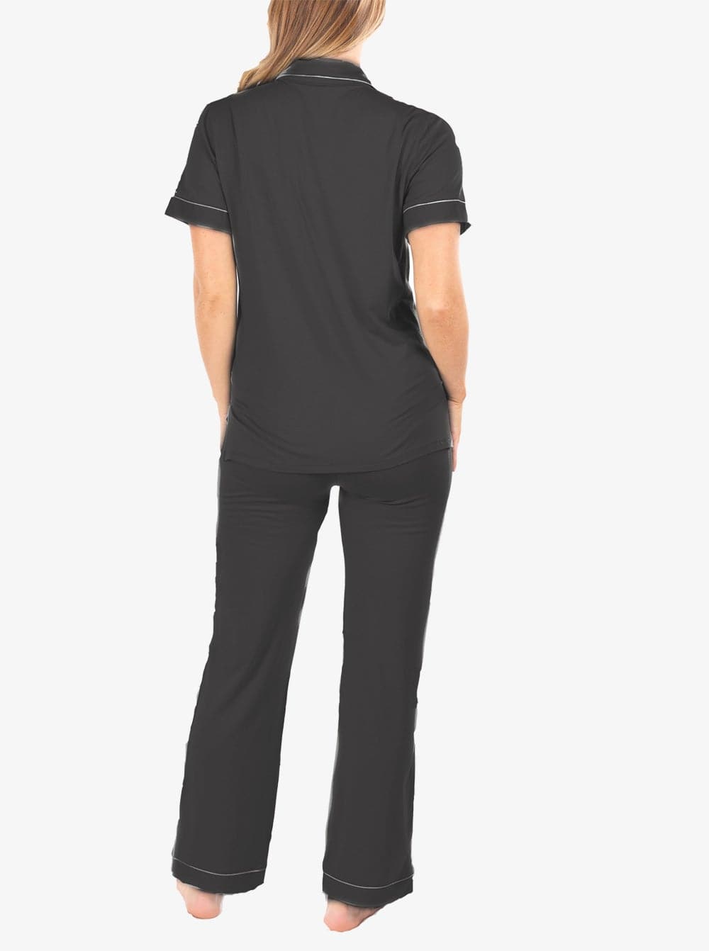 Maternity and Nursing short Sleeve Pyjama Set in Black Bamboo (6594432172135)