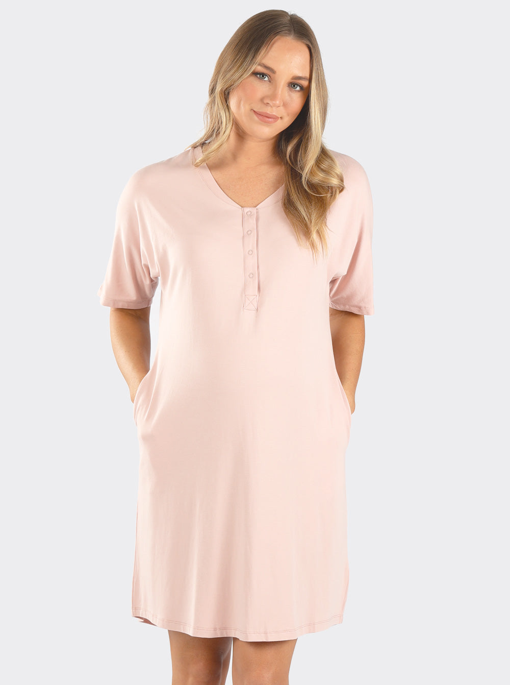 Mama Hospital Nightie, knee Length with Baby Pouch - Angel Maternity - Maternity clothes - shop online (6598255444071)