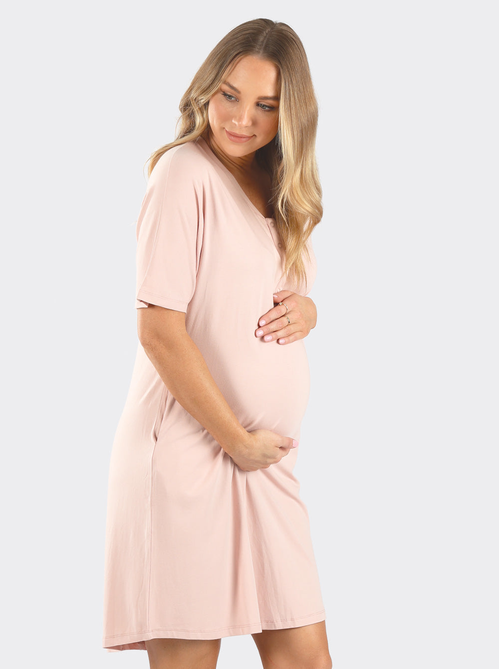 Mama Hospital Nightie, knee Length with Baby Pouch - Angel Maternity - Maternity clothes - shop online (6598255444071)