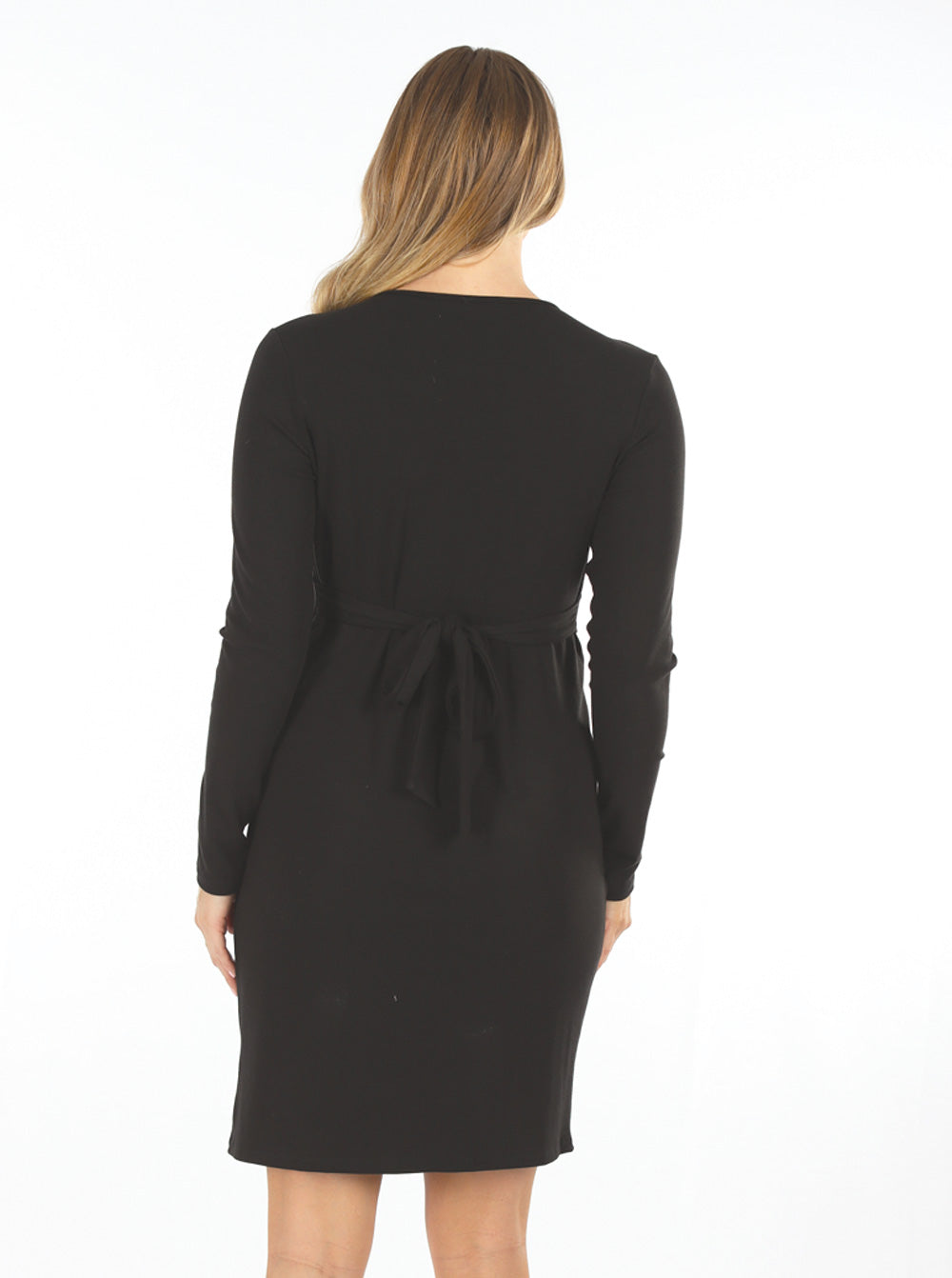 Maternity Crossover Neckline & Tie Waist Nursing Wrap Dress in long sleeves - Black - Angel Maternity - Maternity clothes - shop online (6593989345383)