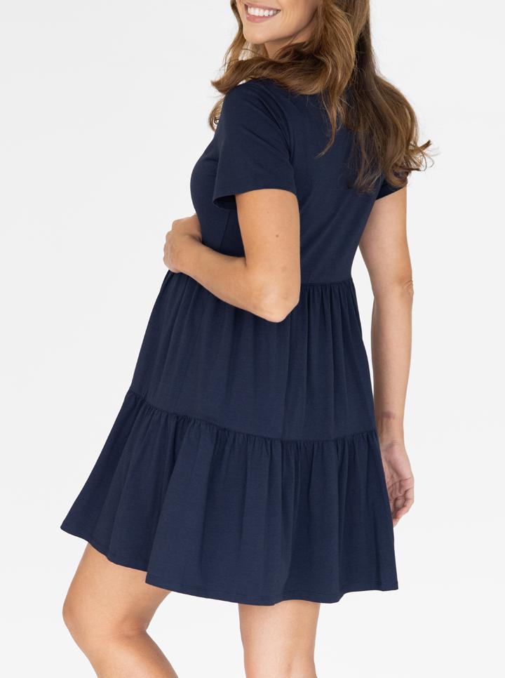 Maternity Tiered Dress in Navy (4770929639527)