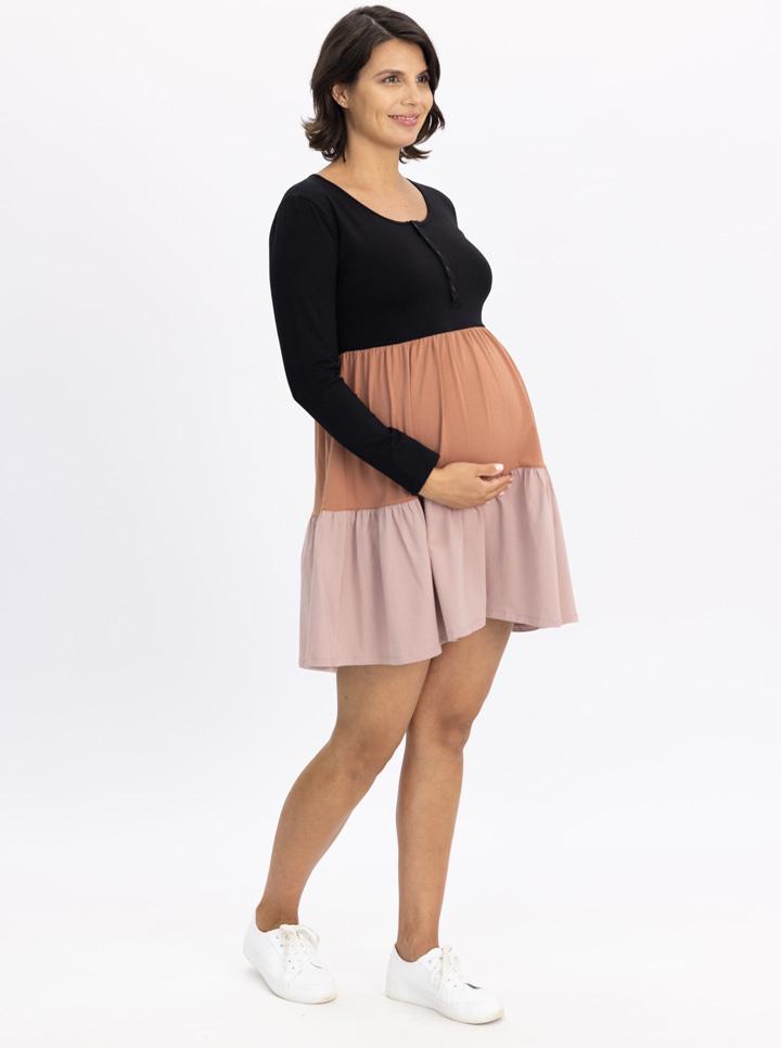 Maternity Tiered Dress Long Sleeve in Multi Colour - Angel Maternity - Maternity clothes - shop online (6553934921831)
