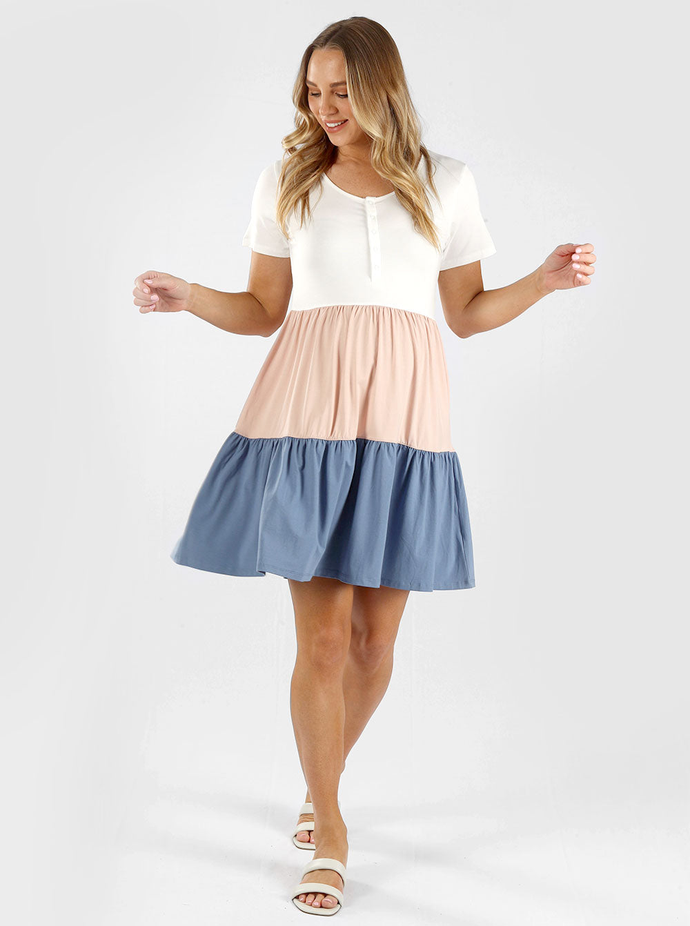 Maternity and Nursing Tiered Dress in Multi Colour (6586442973287)