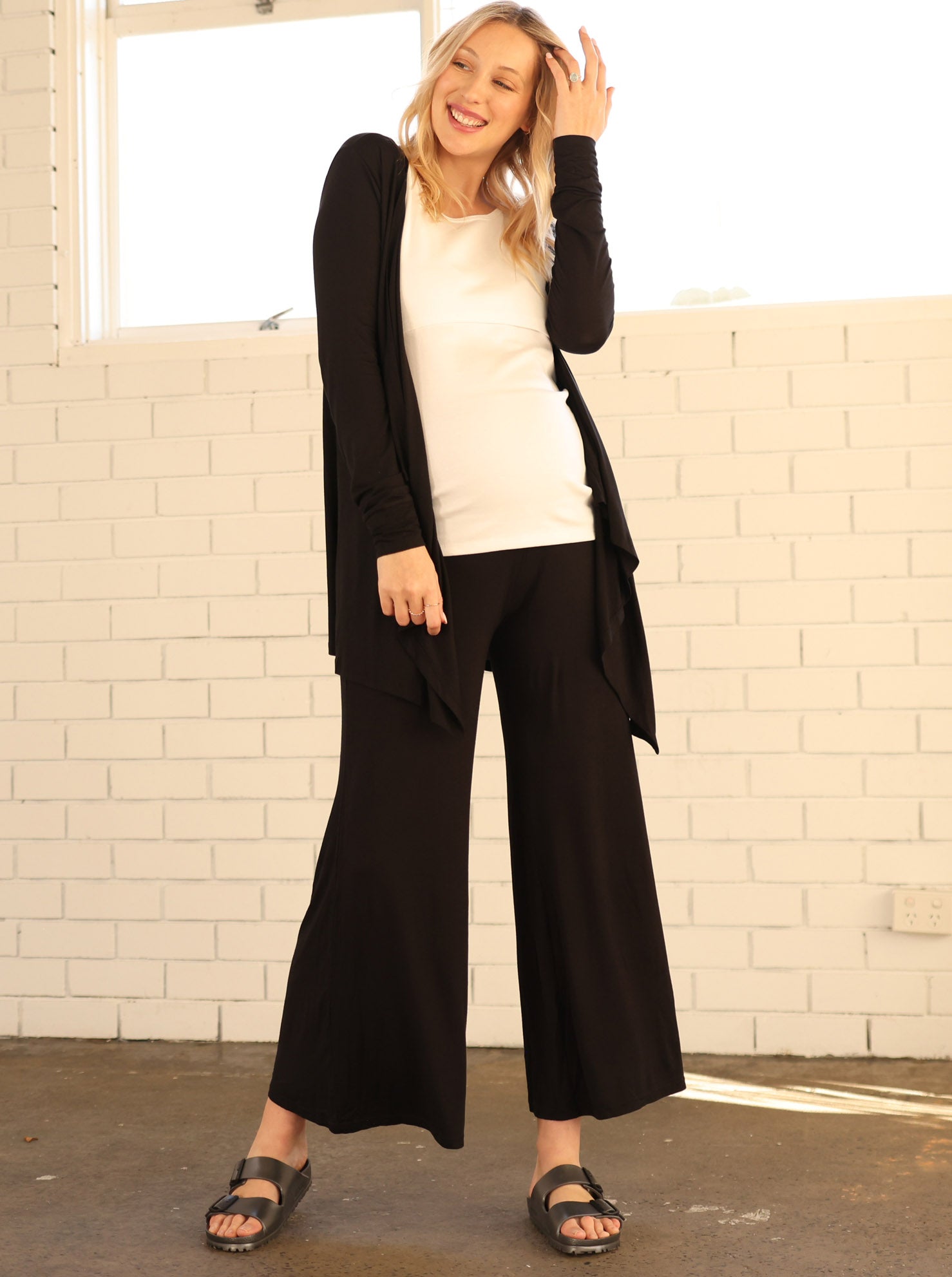 Wide Leg Maternity Casual Pants in Black (6687310119015)