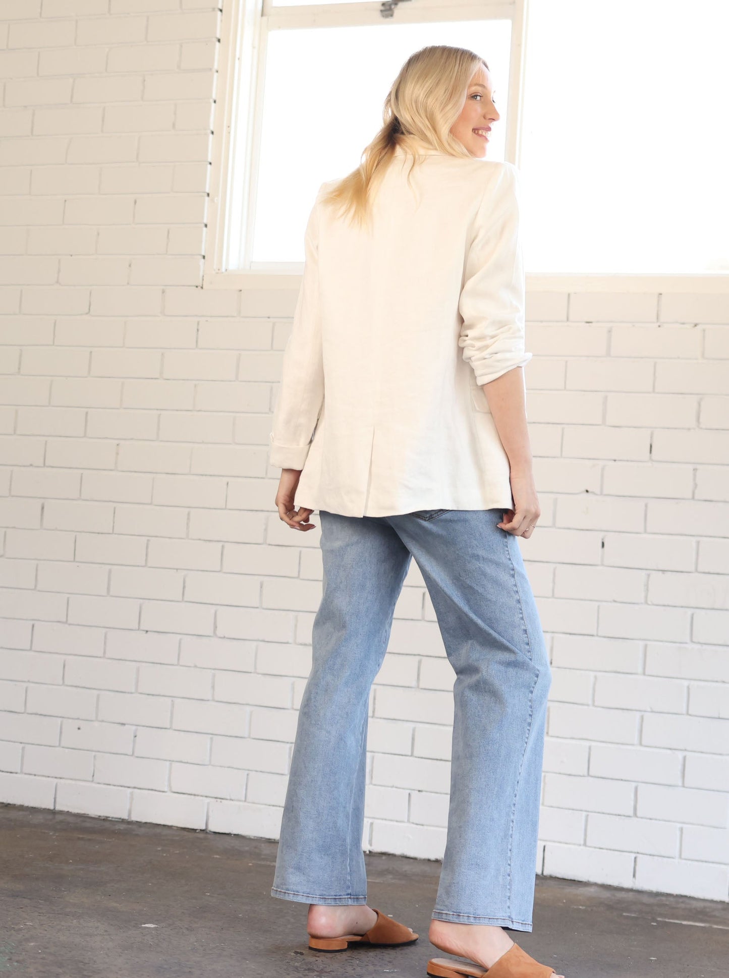 Maternity Linen Jacket in White (6699018584167)