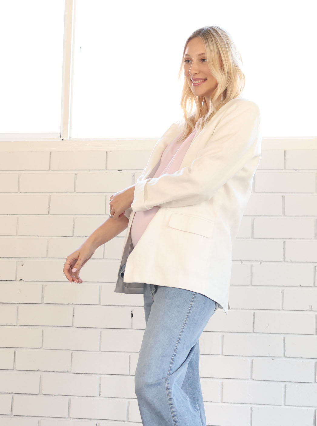 Maternity Linen Jacket in White (6699018584167)